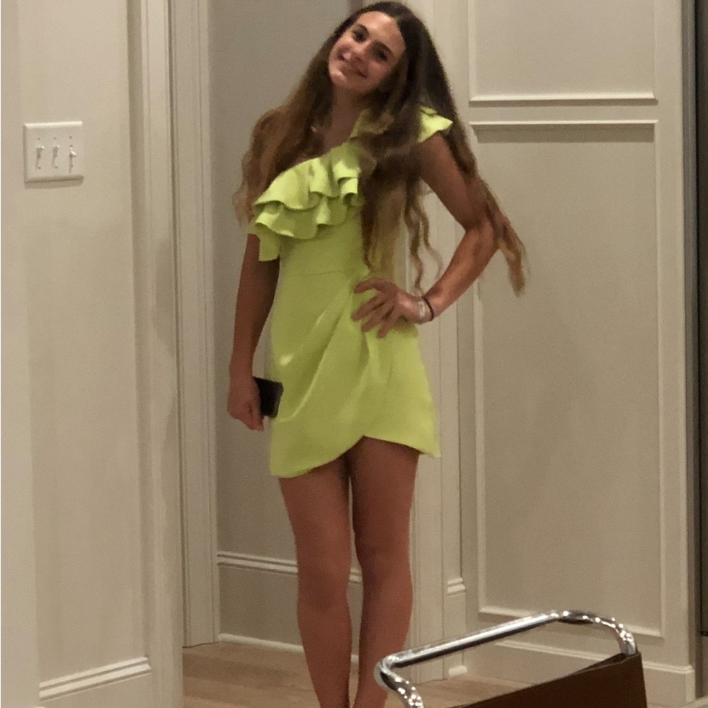 DO+BE Green Asymmetrical Ruffled One Shoulder Dress